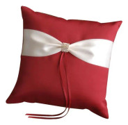 Bowknot Ring Kudde Röd fyrkantig Ring Bärare Bröllop Tillbehör