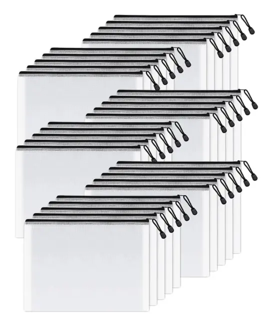 Mesh Zip Pencil Pouch 375mm*275mm (Svart, 30-pack), stor förvaring