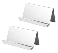 Korthållare i rostfritt stål, metallisk (2-pack) - Upp till 30 kort - Silverfärgad visitkortshållare - Visitkortsförvaring för skrivbord, namn