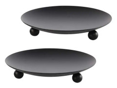 Svart järnplatta ljusstake, dekorativ järnljusplatta, set med 2, 4,37 tum D x 0,78 tum H, fristående ljusstake för LED- och vaxljus, rökelsekoner, spa, bröllop (2 st)