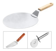 Pizza spade i rostfritt stål med trähandtag, pizzaskuff för pizzasten, brödtryckare, kakskuff, pizzapelle