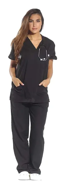 Dam Scrub Set Sex Pocket Medicinska Scrubbar (V-hals med Cargo
