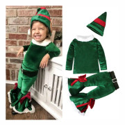Toddler Flickor Jultomten Kostym Set 3-Delar Sammet Cosplay Outfits Grön 90