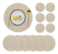 38cm/15 tum Vävda Runda 6 Stycken Placemats Värmeisolering halkfri Flätad Bomull Middagsbord Mattor Tvättbara Place Mats (Beige)