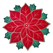 Placemats Set om 4, Appliqué Julstjärna Röd med Grön Broderad