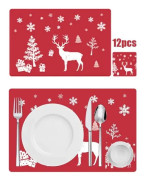 12 stycken juldukar, juldukar, dekorativa dukar, matbordsskydd, röda juldukar, rektangulära PVC-dukar