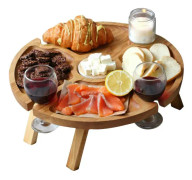 Bärbar utomhusvinbord, picknickbord runt trä bärbart (30x16cm)