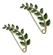 2 fashionabla kläder kofta personlighet brosch fräsch färgad glasyr grön svart bambu blad fjädernål (grön)