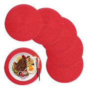 IC Plastunderlägg, flätad rund bordstablett set om 6, polypropen, tvättbar, värmebeständig, för kök, matbord, fester, bröllop (blank röd)