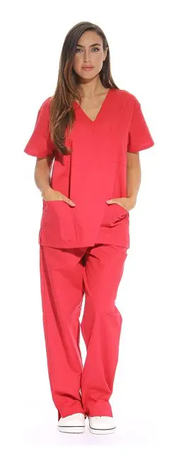 Dam Scrub Set Sex Pocket Medicinska Scrubbar (V-hals med Cargo