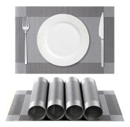 (Grå) Placemats, Placemats Set om 6 Tvättbara PVC Halkfria Värmebeständiga Bordsmattor för Di