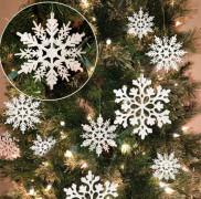 36st Christmas White Snowflake Ornaments Plast Glitter Snow Fl