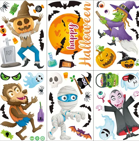 IC Halloween fönsterklistermärken, 6 ark Halloween fönsterklistermärken