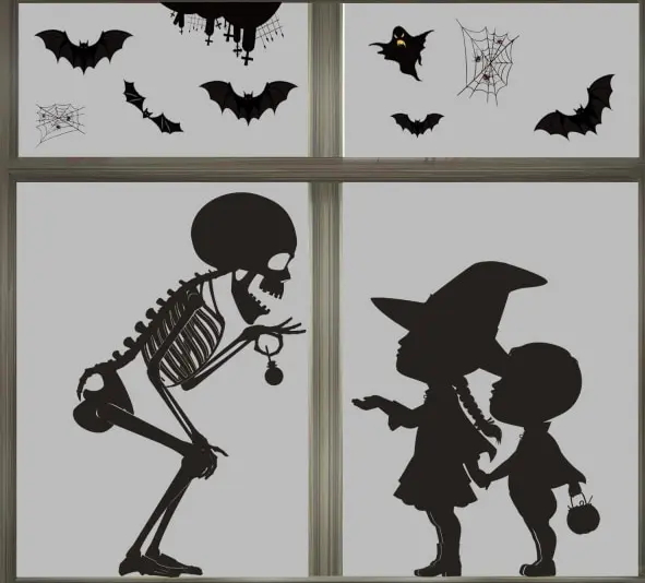 Halloween-festdekoration Dödskalle och barn Fönsterdekal 1 st