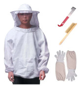 4PCS Biouppfödningsdräkt Verktyg Set-Biodlare Dräkt Slöja Verktyg Kit, Långärmade Handskar Bi Hive Borste J Krok Hive Halv Kropp