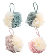 Badblomma Duschboll 4st Nätnät Dusch Kropp PE Färger Kropp Exfoliera Puff Svamp för Kvinnor Män Exfolierande Hud Rengöring Hud Lugna
