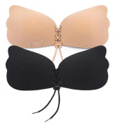 Klister BH 2 par Strapless Rygglös BH Lim Adhesive Osynlig Lyft upp BH Push up BH för Rygglös Klänning (Beige och Svart)
