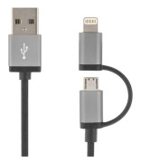 Lightning/microUSB-kabel (MFI) Svart Tygsladd 1m