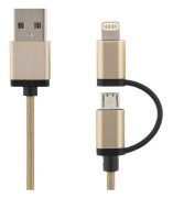 Lightning/microUSB-kabel (MFI) Guld Tygsladd 1m