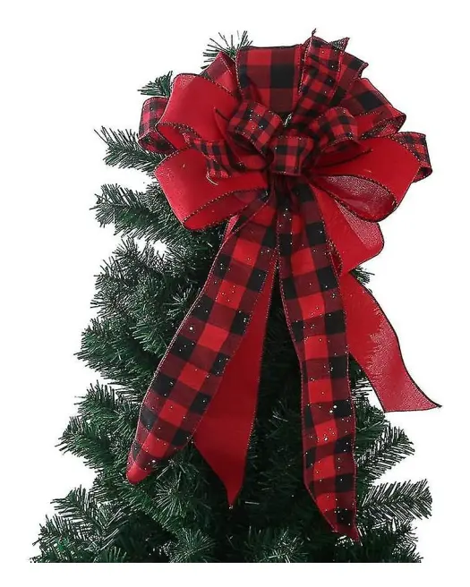 1st Christmas Tree Topper Bow Röd Streamer Mesh Streamer
