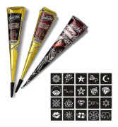 Mörkbrun Naturlig Henna Mehndi Cone 3 st Tillfällig tatuering med mall