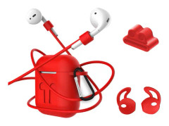 4i1 Airpods-kit med skyddande silikon, öronkrok grepp och remmar Röd