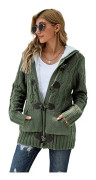 Kvinnor Cardigan Chunky Knit med Huvstickad Fodrad Winter Warm