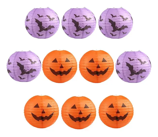 10 st Halloween-lyktor i papper, 25 cm Halloween-lyktor med motiv för Halloween-dekorationer