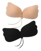 2 Strapless BH för kvinnor, självhäftande BH, beige, svart, push-up BH