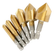 90 graders fasavskärare 5 flöjter försänkare hålfräs titanbelagd fasavskärare 1/4\" träbearbetningsborr hex skaft 6mm 8mm 9mm 12mm 16mm 19mm DIY verktyg