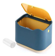 Mini badrumskorg tepåse korg med lock för kontorsbordsskiva Liten korg（blå+gul） color 2