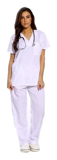 Dam Scrub Set Sex Pocket Medicinska Scrubbar (V-hals med Cargo