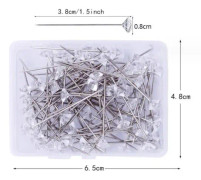 Huvudnålar, 100 stycken Diamante kristallblomsnålar, Bukettnålar för bröllop DIY sömnad hantverk Boutonniere, Bröllopsbukett nålar med plastbox (8*38MM) Diamant huvudnålar