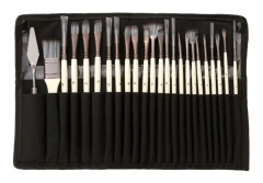 ZHU TING 24pcs /Set Nylon Bristle Paintbrush Set Painting Watercolor Brushes With Cloth Bag(White Rod)