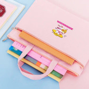 Zipper Canvas File Bags A4 Folder Pouch For Students Portable Handbag, Style: Fuck Cat (Pink)
