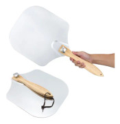 Premium Pizza Peel 12''x14'', Pizzapaddel i aluminium med vikbart trähandtag Enkel förvaring, Pizzapanna i metall för ugnar, stor pizzaskyffel för