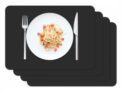 Set med 4 bordstabletter, vattentäta tvättbara bordstabletter 42 × 30 cm Kök Matsal PVC Halkfri Värmebeständig Bordstablett, Svart