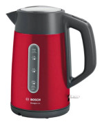 Bosch TWK4P434, 1,7 l, 2400 W, Svart, Röd, Rostfritt stål, Vattennivå indikator, Överhettningsskydd