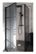 Duschhörna 90x90x200 | Svarttonat glas | Svart spröjs