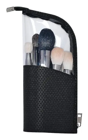 Svart resemakeupborsthållare, pennfodral, organiseringsväska, genomskinlig plast kosmetisk dragkedja påse, bärbar vattentät (2 st-svart