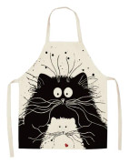 Roligt katt köksförkläde (svart katt, 68x55cm) bomull och linne kit