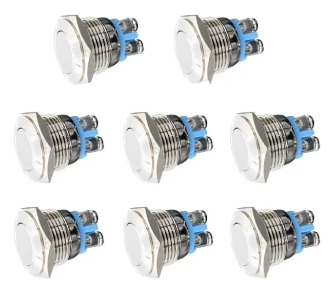 Momentan Metall Tryckknappsbrytare 12V 8PCS 16mm för Marin Vattentät Bil RV Lastbil Båt