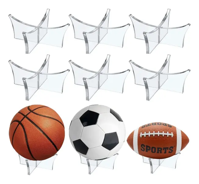 Akrylbollställ, bollställ för fotboll, basket, fotboll, bollförvaringsställ (transparent, 6 st)