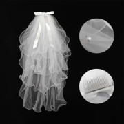 Trendiga retro bröllopsaccessoarer Puffy Strap Comb Pearl Bow Lace Bridal Veil