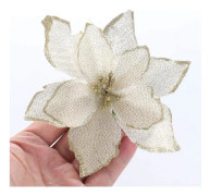 Set med 12 konstgjorda glitter julgransblommor, guld, 13 Cm