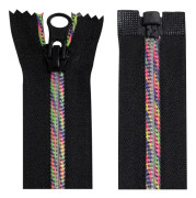 2-pack 80 cm avtagbara spiralblixtlås - iriserande nylonnät - dekorativa metallhandtag - svart - banddragare