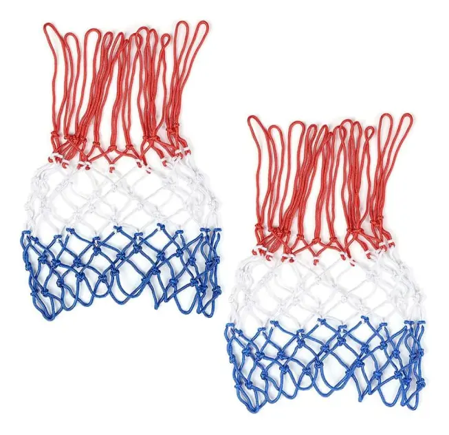 2-pack basketnät, kraftiga 12-öglor i nylon, ersättningsnät för basketboll (röd/vit/blå) color 4