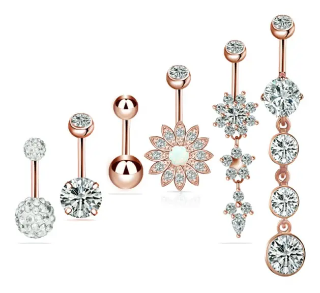 6PCS Kirurgiskt Stål Hängande Navel Mage Knapp Ring Bar Böjd Bar