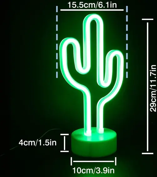 Kaktus Neonljus - Kaktus LED-skylt Dekoration - Batteri USB-driven Ho