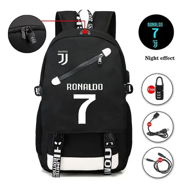 Ronaldo USB Ryggsäck Skolväska För Teenage Fotboll Ryggsäck yz